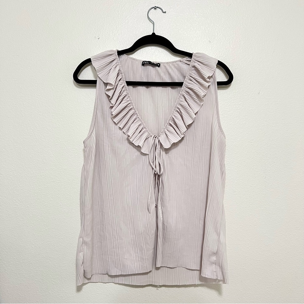Zara pleated ruffle tie front top